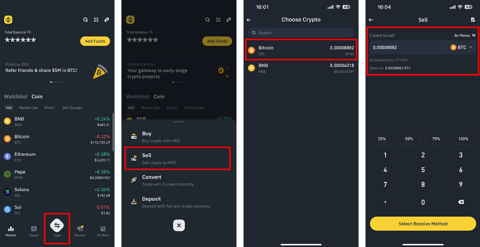 Tìm kiếm cặp giao dịch BTC trên Binance