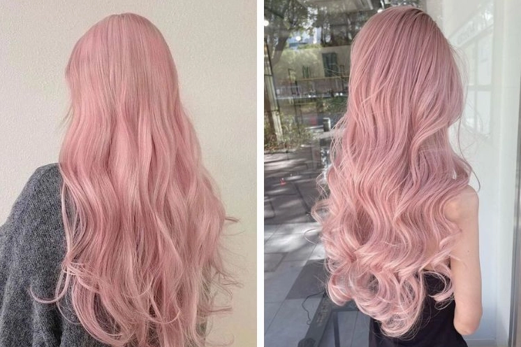 Tóc hồng pastel pha beige nhẹ nhàng