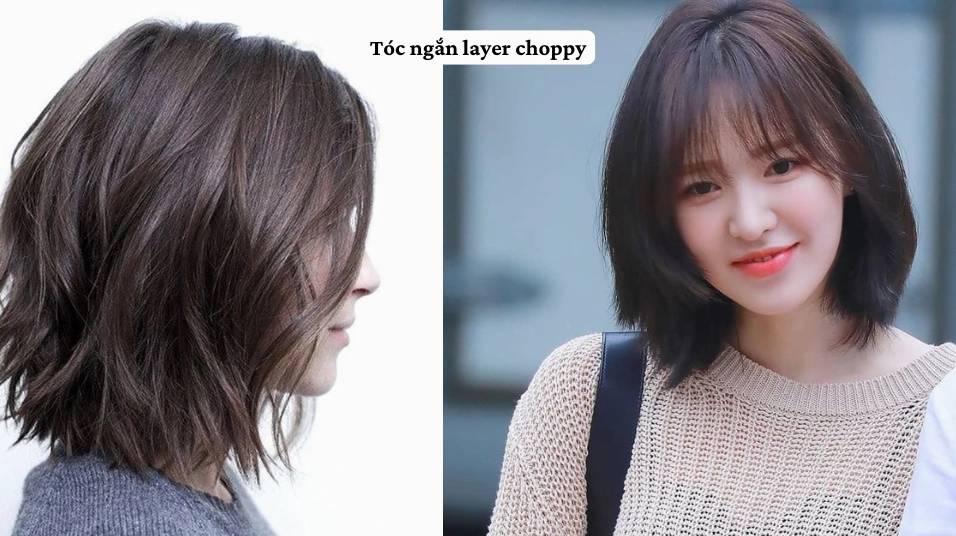 Tóc layer ngắn ngang vai kết hợp mái bay
