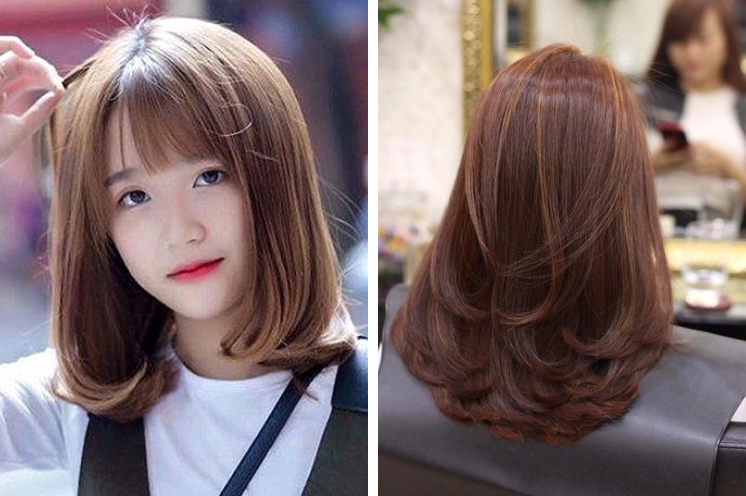 Tóc ngang vai uốn đuôi chữ C cho tóc mỏng