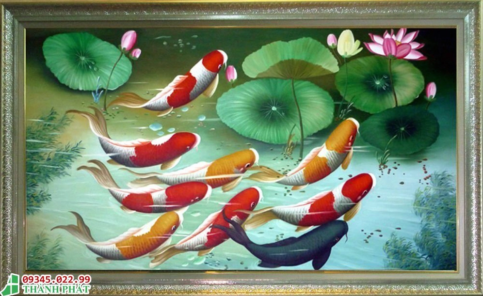 Tranh Cửu Ngư Quần Hội Cá Chép Hoa Sen