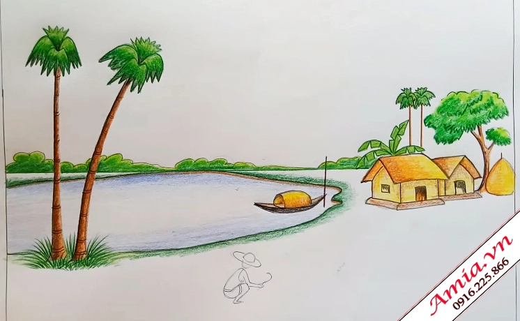 Tranh vẽ cảnh đồng quê thanh bình