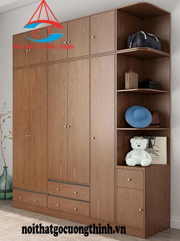 Tủ quần áo 3 buồng hiện đại với nhiều ngăn kéo tiện lợi