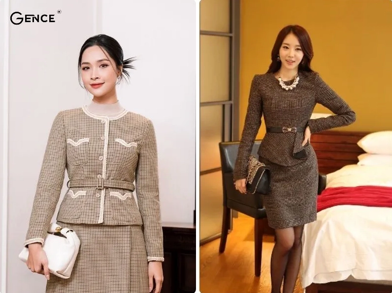 Váy dạ liền thân màu be thanh lịch