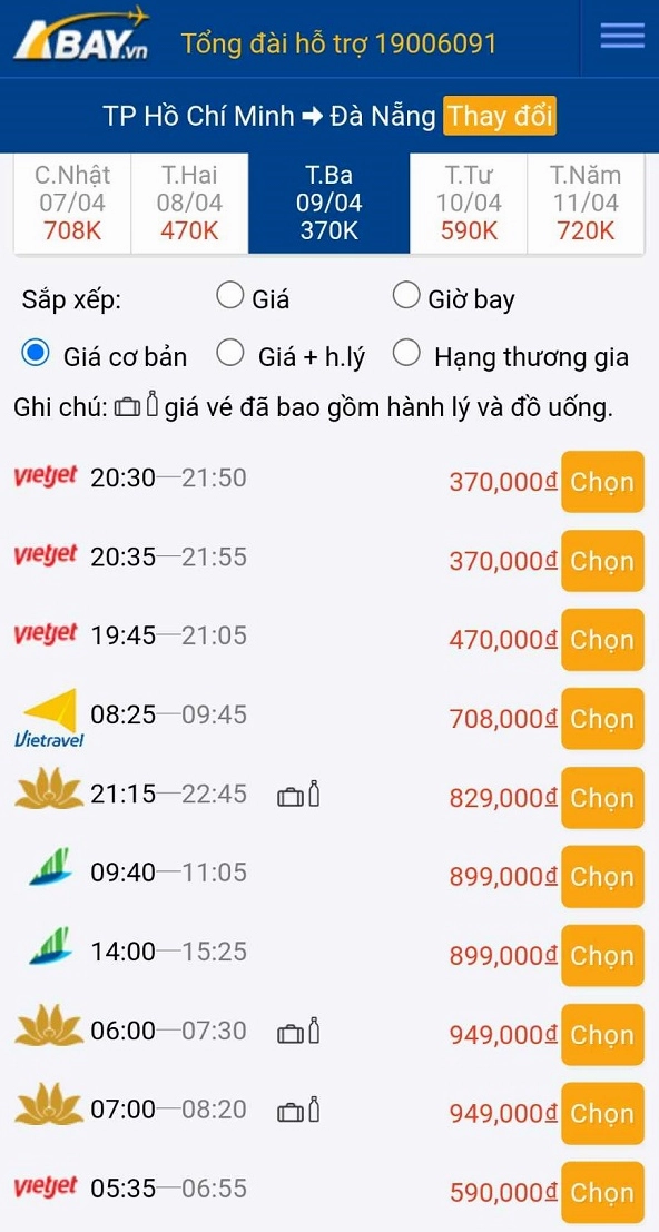 Vé máy bay Sài Gòn Đà Nẵng tháng 4